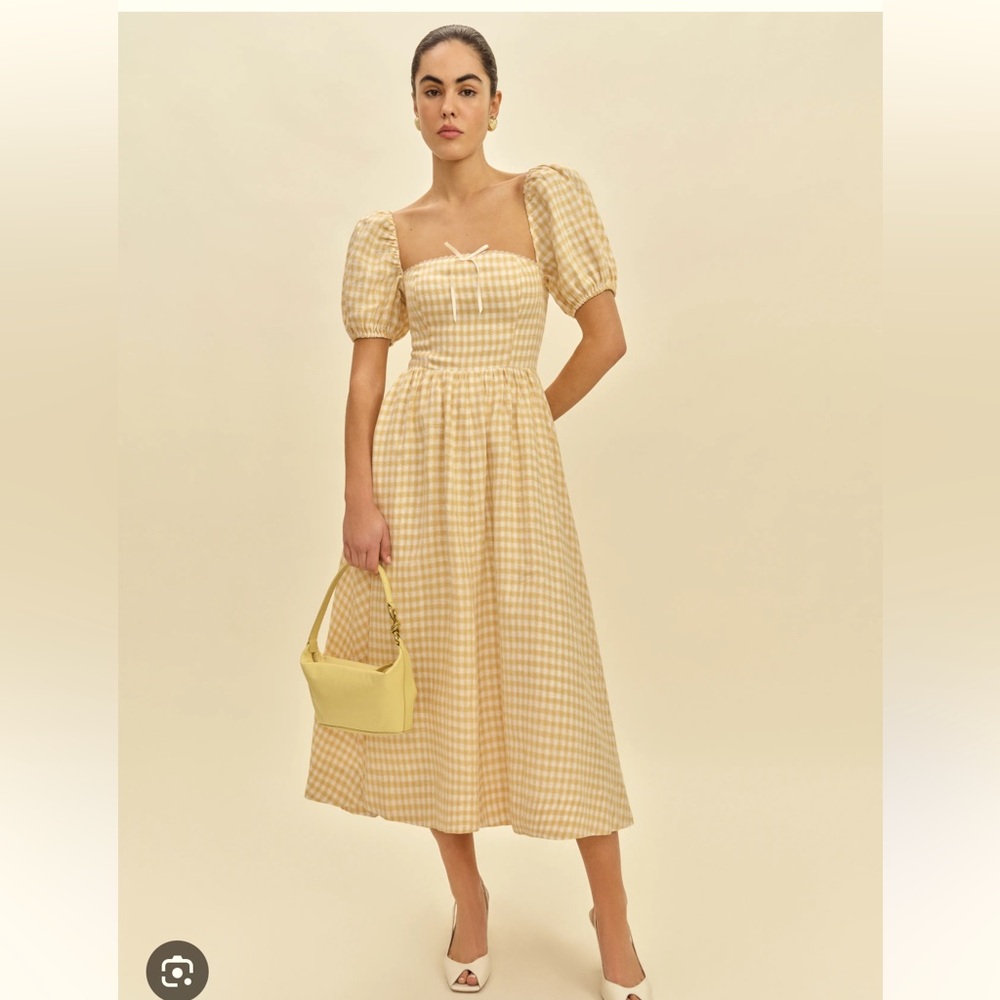 Reformation Marella Linen Sunshine Check Dress 6